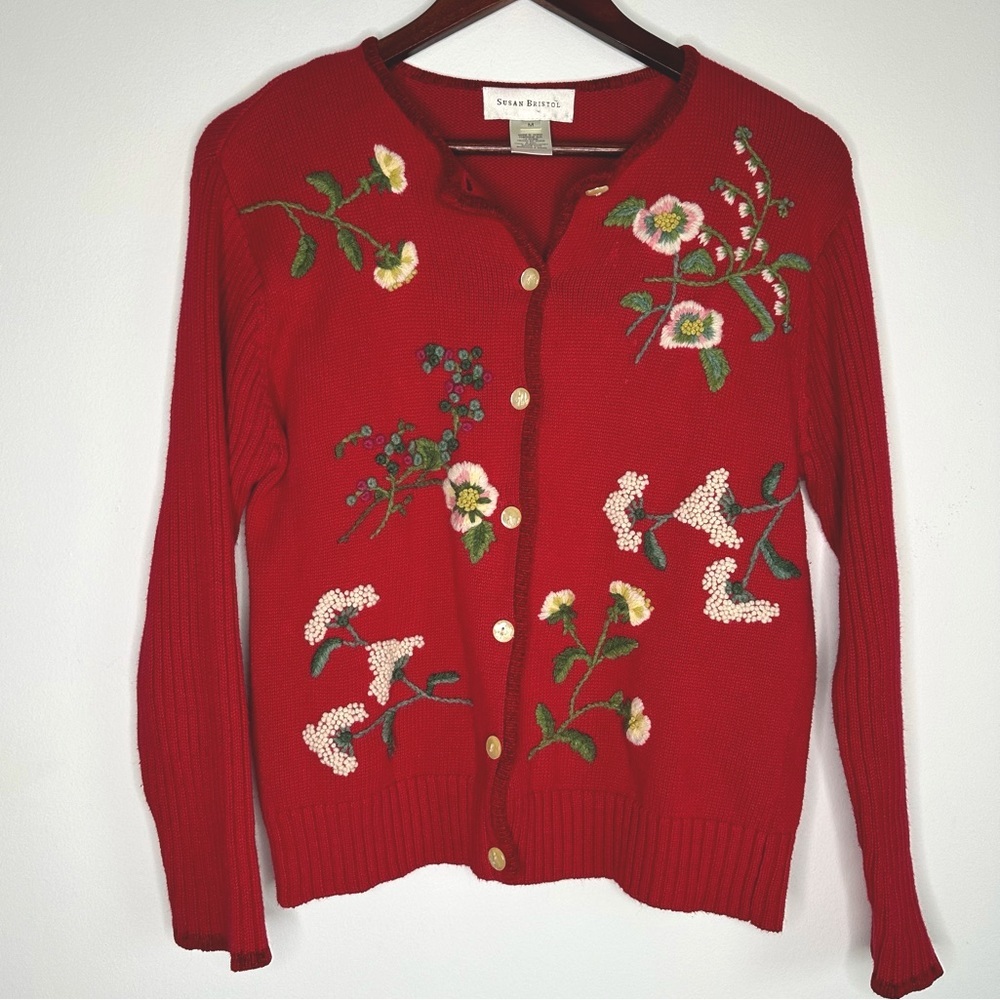 Pull Vintage Susan Bristol Noël Arbre Ange - Cardigan à Boutons - Taille L (Petites) - Occasion Très Bon état